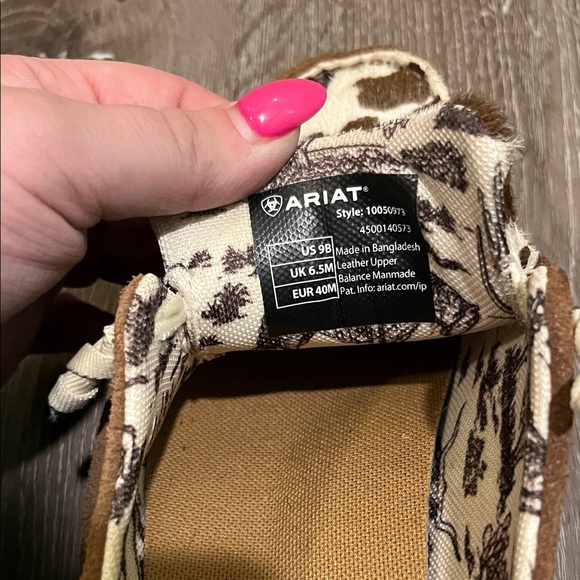 Ariat Brown and White Cow Print Loafers - Picture 2 of 2